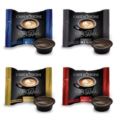 Caffè Borbone – 4 x 50 Stück Kaffeekapseln Borbone Don Carlo, 50 Stück je Sorte Schwarz, Blau, Rot, Gold, kompatibel mit A Modo Mio