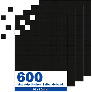 600 Stück Magnetplättchen Selbstklebend Stark 1x1CM Flach Magnet Klebepads Kleine Magnete zum Kleben, Klebemagnete Magnetklebepunkte Mini Magnetplatte Selbstklebende Magnete Plättchen Klebend Klebe