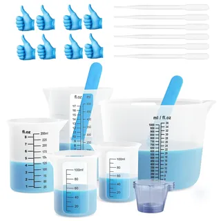 Silikon Messbecher set für Harz, klare 2 Skalen 1000&500&250&100ml Messbecher, Silikon Rührstäbchen, wiederverwendbares und leicht zu reinigen Epoxidharz zubehör zum Harzmischen, Formen