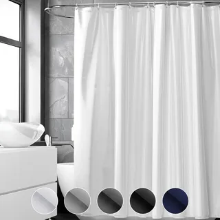 REDKEY Duschvorhang 240x200 cm, Anti-schimmel Badvorhang, Waschbar Schnelltrocknend Wasserabweisend PVC Textil, Antibakteriell Badewanne Vorhang mit 16 Haken für Bad Dusche, Weiß