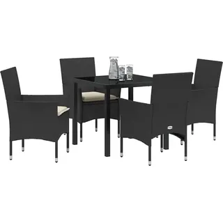 vidaXL Garten Essgruppe mit Kissen 5 pcs Schwarz Poly Rattan - Schwarz