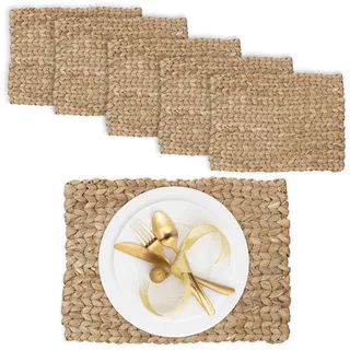 Relaxdays Tischset, 6er Set, geflochtenes Design, Wasserhyazinthe, Platzset, HxBxT: 1,5 x 42 x 30 cm, eckig, Deko, natur