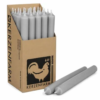 Extra lange Stabkerzen Grau – 25 cm (250 mm) – Ø 2,2 cm – durchgefärbt & tropffrei – Made in Germany – Kerzenfarm Hahn – 12 Std. Brenndauer – wählbar 10 oder 25 Stück (10, Grau)