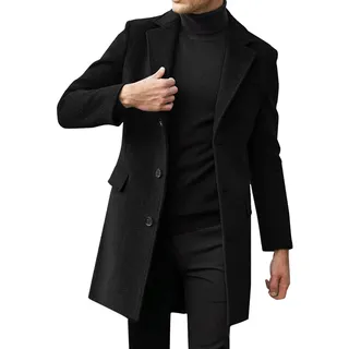 TBloevwlh Herren Langer Wollmantel mit Kerbkragen Warmer Wintermantel Lässiger Peacoat Slim Fit Casual Lange Jacke Trenchcoat Einreiher Mantel Winter Warme Oberbekleidung