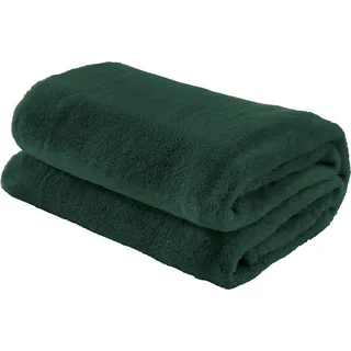 Erwin Müller Teddy-Fleece-Wohndecke Salerno, Fleece-Decke, Kuscheldecke tannengrün Größe 130x170 cm - flauschig weich, pflegeleicht