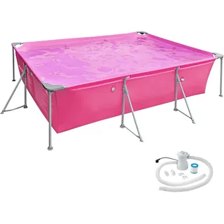 tectake Swimming Pool Summertime,solider Stahlrahmen,pink , Kunststoff , Quadratisch , 282x70x375 cm , Ce , Freizeit & Co, Pools & Wasserspaß, Pools