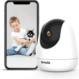 Tenda Überwachungskamera Innen CP3 V2.2, 360 Grad WLAN IP Kamera, 2-Wege-Audio, 1080P, Nachtsicht, Ton & Licht Alarm, Bewegungsverfolgung, Haustierkamera für Hund/Katze, Baby Kamera, Alexa-kompatibel