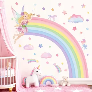 wondever Wandtattoo Regenbogen Groß Wandsticker Kinderzimmer Mädchen Fee | Abziehen und Aufkleben, Abziehbar, Wandaufkleber Selbstklebend für Kinderzimmer Mädchen Babyzimmer Mädchenzimmer Wanddeko