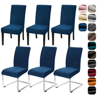 Alishomtll Stretch Samt Stuhlhussen 6er Set Velvet/Velour Stuhlbezug Schwingstuhl Elastische Hussen Waschbarer Stühle Schutz für Küche Restaurant Hotel Bankett Hochzeit (Marineblau, 6 Stück)