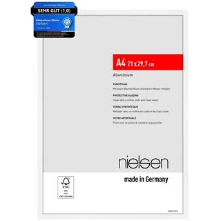 nielsen Bilderrahmen, 21 x 29,7 cm (A4), Aluminium, Weiß matt, Dokumentenrahmen zum Aufhängen im Hoch- & Querformat, bruchsicheres Kunstglas, Atlanta