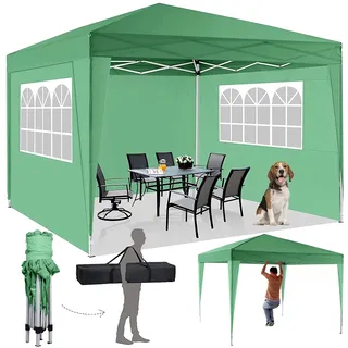 Faltpavillon 3x3m Pavillon Wasserdicht Gartenpavillon UV Schutz 50+ Festzelt mit 4 Seitenteilen Festival Partyzelt Sonnenschutz Pavillon für Camping / Garten / Hochzeit / Strand