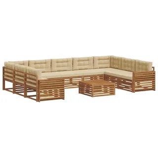 vidaXL Outdoor-Sofagarnitur 10 stk. Natur und Beige Massivholz Akazie - Braun