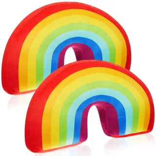 Chunful 2 Stück Regenbogen-Kissen für Mädchen und Kinder, 34,8 x 21,6 x 10,2 cm, Plüsch, niedliches Regenbogen-Dekokissen, gewölbt, für Bett, Stuhl, Zimmer, Auto, Zuhause, Klassenzimmer