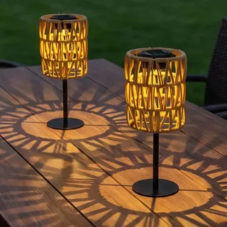 YOFHPT Solarlampen für Außen Tisch, 2 Stück Solar Tischleuchte Outdoor, Wasserdichtes Rattan Solarleuchten für Außen, Boho Solar Tischlampe für A-ußen Garten Deko Beleuchtung Balkon Terrasse