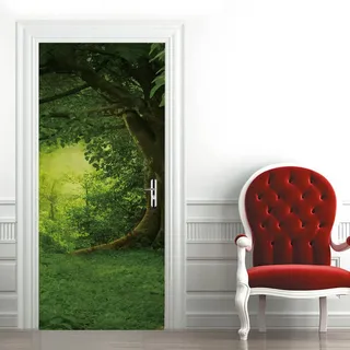 A.Monamour Türtapete Selbstklebend Türfolie Türposter 3D Verzauberter Grüner Wald Vinyl Folie Türdeko Tapete Wandbild Türaufkleber Türtattoo 90x200cm