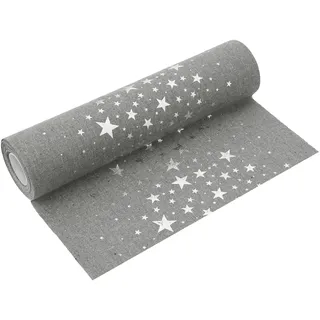 MODERNO Tischläufer in Leinen-Optik Grau 5m – Weihnachtsdeko mit Silbernen Sternen, 28 cm Breit – Festliche Tischdeko für Weihnachten & Events