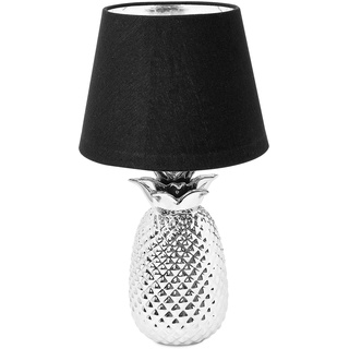 Navaris Tischlampe im Ananas Design - 40cm hoch - Deko Keramik Lampe für Nachttisch oder Beistelltisch - Dekolampe mit E27 Gewinde in Silber-Schwarz