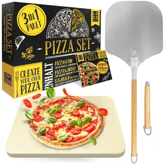 Loco Bird Pizzastein für Backofen & Gasgrill inkl. Pizzasschieber & 55-seitigem Rezeptbuch - Pizza Stein rechteckig aus Cordierit für knusprigen Pizzaboden wie vom Italiener - Pizzastone Set