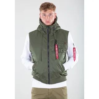 Blouson ALPHA INDUSTRIES "Hooded MA-1 Vest", Damen, Gr. S, grün (sage, grün), Obermaterial: 100% Nylon; Futter: 100% Nylon; Füllung: 100% Polyester, Jacken Blouson