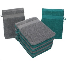 Betz 10 Stück Waschhandschuhe PREMIUM 100% Baumwolle Waschlappen Set 16x21 cm Farbe smaragdgrün und anthrazit