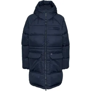 Tommy Jeans Damen Daunenmantel Midi Puffer mit Kapuze, Blau (Dark Night Navy), L