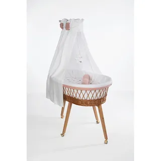 Mionido Stubenwagen-Komplettset , Rosa, Weiß, Buchefarben , Holz, Textil , 5-teilig , Buche , Höhe ca. 5 cm , Füllung: Hohlfaser , 60x167x100 cm , Bezug abnehmbar/waschbar, atmungsaktiv , Babymöbel & Kindermöbel, Babyzimmer, Babybetten, Stubenwagen & Babywiegen