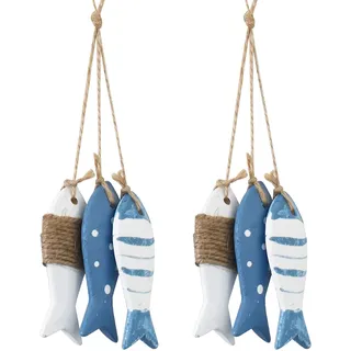 Holz Maritime Deko Fische,RoadLoo Holz Fische Anhänger Holzfische Maritime Wanddeko Hängedeko Nautische Geschenke Fisch Hänger für Taufe Kommunion Konfirmation und Badezimmer Dekoration (2)