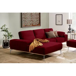 W.Schillig Ecksofa »run, Designsofa, bequem, L-Form« mit elegantem Holzsockel, Füße in Chrom glänzend, Breite 299 cm, rot