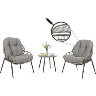 Mendler Poly-Rattan Garnitur HWC-N33 7-tlg. Grau/Silber