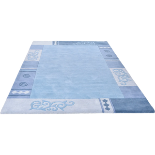 Wollteppich THEKO "Ambadi", blau, B:70cm H:14mm L:140cm, Schurwolle, Teppiche, Wollteppich, reine Schurwolle, handgetuftet, mit Bordüre, modern