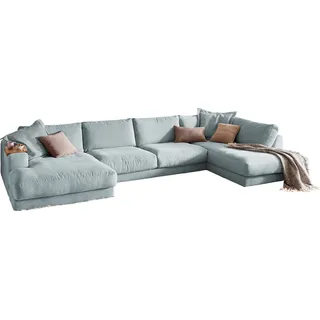 KAWOLA Sofa MADELINE Wohnlandschaft U-Form Cord hellblau Longchair links - Hellblau