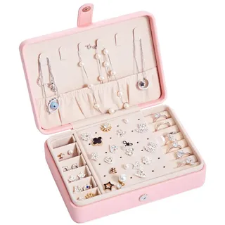 KABINA Tragbare Ohrringe Ring Aufbewahrungsbox Schmuckbox Multifunktional PU Nagelbrett Frische und Einfach, mit Spiegel Rosa Women's Pink, M