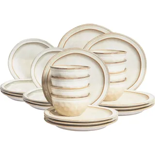 BELIANI Tafelservice Hellbeige Steinzeug Ton und Kaolin für 8 Personen 24-teilig Rund Handgefertigt Skandi Geschirr Set Essgeschirr Küche Esszimmer - Beige