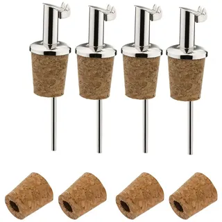 Westmark 4 Spirituosen-/Öl-Ausgießer + 4 Ersatzkorken, mit Kläppchen, mit Luftröhrchen, kurz, Metall/rostfreier Edelstahl, Naturkorken, Inox Gastro, Silber, 457022E3