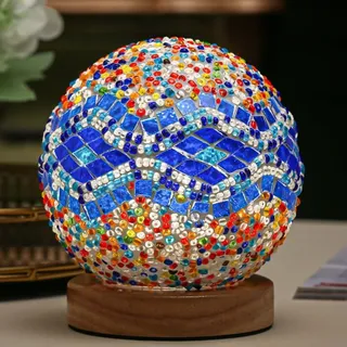 Barock blaue Mosaiklampe Vintage Retro gefärbt türkisch marokkanisch böhmisch Tiffany Bettseite buntes handgefertigtes Glas mit Holz Basis USB Laden Dekor Licht für Schlafzimmer