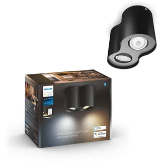 Philips Hue White Ambiance Pillar 2er Spot, inkl. GU10 LED-Lampe, steuerbar via App, kompatibel mit Amazon Alexa (Echo, Echo Dot), schwarz, neue Generation