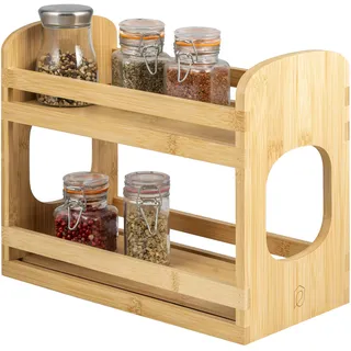 eluno Gewürzregal mit 2 Etagen für Küchenschränke, ausziehbar, leichte Montage - zum Kleben oder Bohren, Küchenorganizer zur Aufbewahrung von Gewürzen, Kräutern, Tee und Ölflaschen 29 x 16 x 24,5 cm