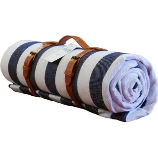 Picknickdecke 200x200 cm, ultraleicht – Tragbare Stranddecke XXL, isolierte Reisedecke – Ideal für Wanderungen und Picknicks - Weiß, Blau