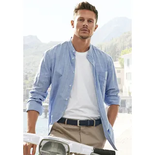 H.I.S. H.I.S, Langarmhemd regular fit, Stehkragenhemd mit Brusttasche, reine Baumwolle, blau,