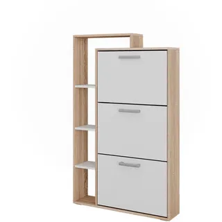 Vicco Schuhkipper Orlando Weiß/Sonoma 80 x 128.3 cm mit 3 Klappfächern , Holzwerkstoff , Rechteckig , 80x128.3x18.2 cm , Garderobe, Schuhaufbewahrung, Schuhkipper