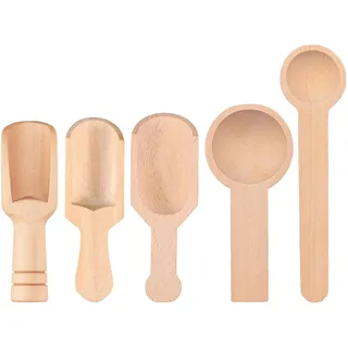 HAOBIN 5 StüCk Klein Teeschaufel Holz Kleine HolzlöFfel KüChe Schaufel Mini HolzlöFfel Mini Holzschaufel GewüRzlöFfel Salz LöFfelchen Holz FüR Kaffee GewüRze Tee KüChenutensilien (Braun A)