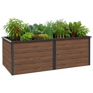 Zelsius Hochbeet verzinkter Stahl 200 x 100 x 77 cm, Anthrazit RAL 7016 Walnuss Holzoptik, Pflanzbeet - Dunkelbraun