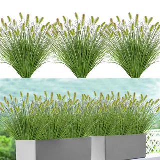 DEMIUKO 10 Bündel Kunstpflanzen Wie Echt Künstliche Pflanzen Außenbereich Kunstgras 43cm Grün Pampasgras Wetterfest Balkonpflanzen UV-beständige Outdoor Dekogras für Draußen Garten Topf Haus Deko
