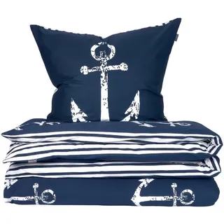 SCHIESSER Bettwäsche Marina 135 x200 marine/weiß