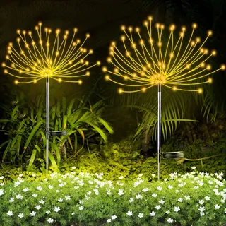 2 PCS Solar Feuerwerk Licht, Outdoor Solar Garten Dekorative Lichter 120 LED Angetrieben 40 Kupferdrähte Schnur DIY Landschaftslicht für Gehweg Wege Hinterhof Weihnachtsdekoration Partys (Warmweiß)
