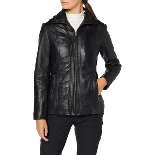 URBAN 5884 Damen Lederjacke mit Kapuze Sk1, Schwarz, Große : 2XL