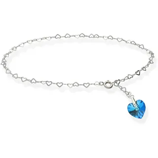 Individuelle Fußkette Fußkettchen XL 32cm 925 Sterling Silber für Damen gefertigt mit Swarovski Elements Herz Anhänger individuell einstellbar. Hochwertiger Fußschmuck für Frauen und Mädchen.