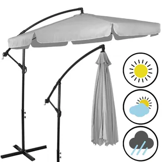 Springos® Premium Sonnenschirm XXL Ø 350 cm Ampelschirm mit Kurbel inkl. Hülle | Wasserdicht drehbare Gartenschirm Sonnenschutz Terrasse Garten - Grau