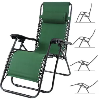 BAKAJI 2830487 Sonnenliege Liegestuhl, Verstellbar Rückenlehne, abnehmbares Kopfkissen Kopfpolster, Klappbar, Stahlrahmen, Garten Liege Hochlehner, Gartenstuhl ergonomisch Zero Gravity