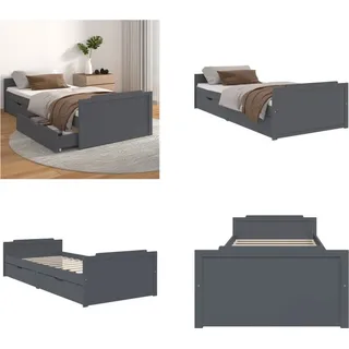 vidaXL Massivholzbett mit Schubladen Dunkelgrau Kiefer 90x200 cm - Bettgestell - Bettgestelle - Bett - Einzelbett - Grau